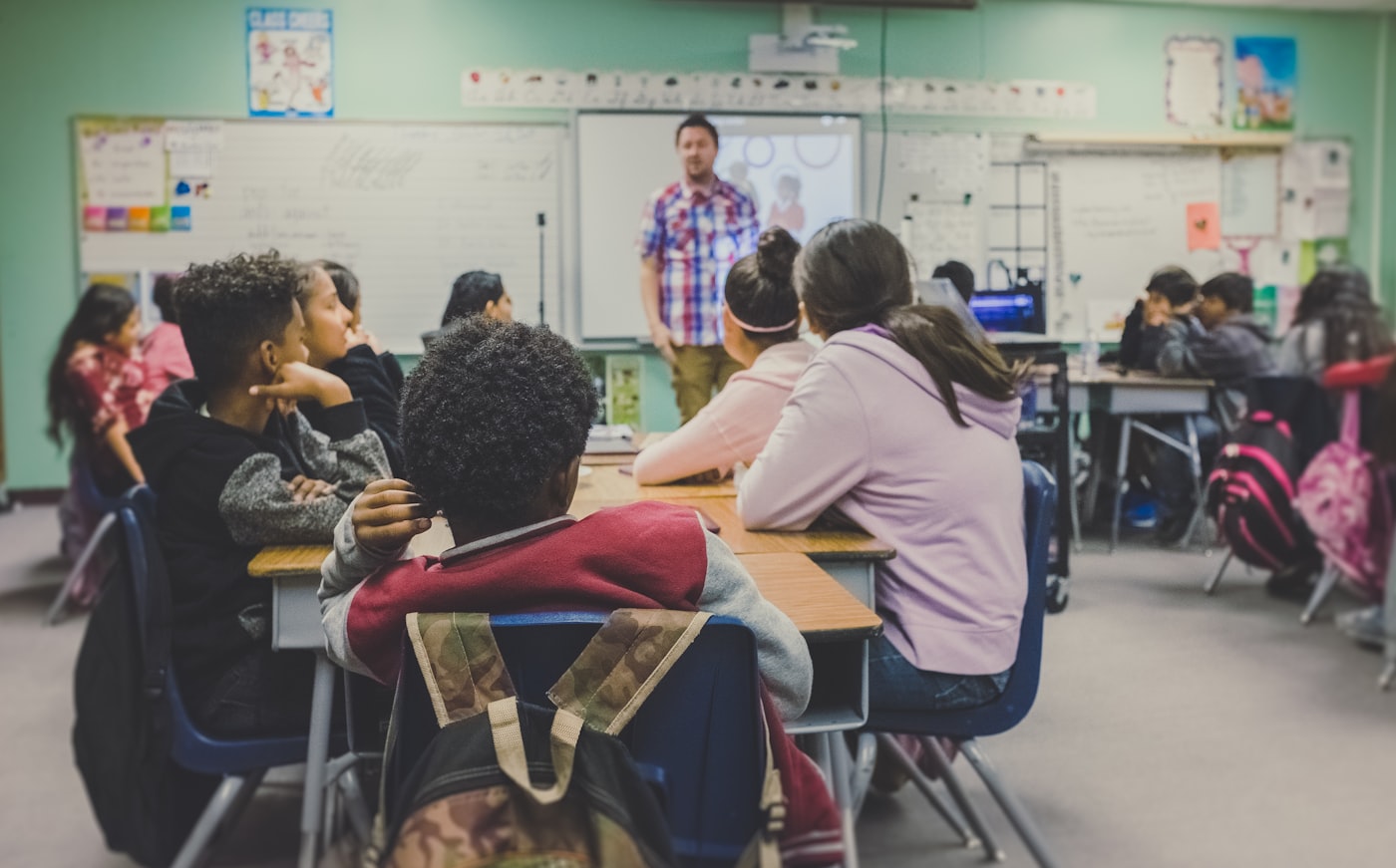 Students in a bright, well equipped NYC classroom